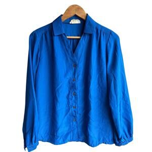 Vintage Puccini Blue Womens Button Down Shirt Career Retro Disco 70’s Sz 12 -XL